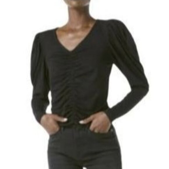 Joie Blouse Ruched Long Sleeve V-Neck Shirt Blue Teal Puff Sleeve Womens XS - Picture 7 of 7